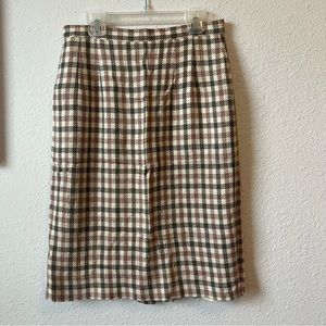 Vtg Beige plaid pencil skirt 26” waist tagged sz 6